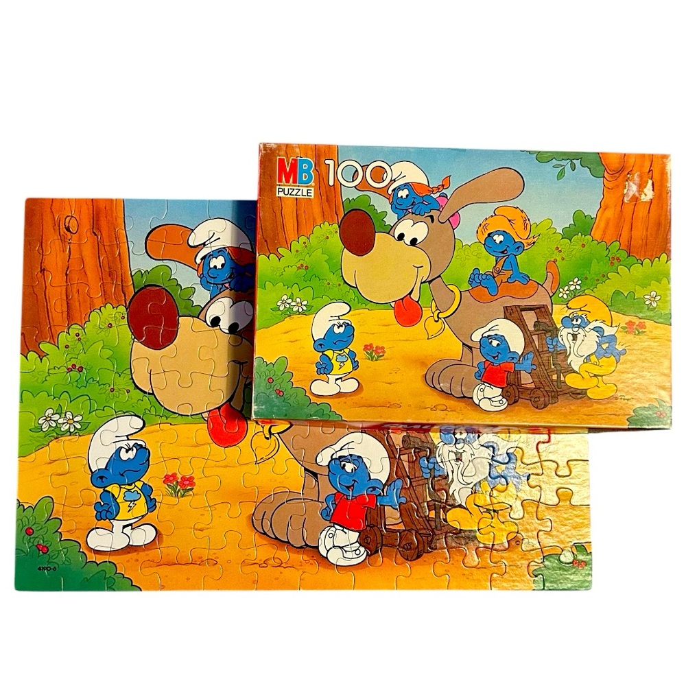 Puzzle 100 The Smurflings Ride Puppy Puzzle. Collectable Vintage in original box